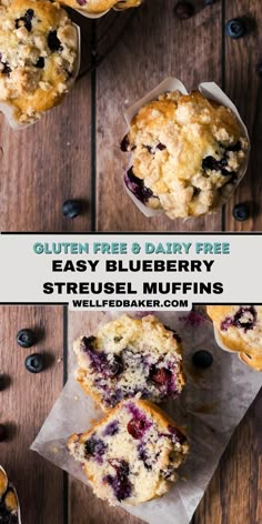 blueberry muffins cut in half and stacked on top of each other