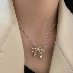 49243528200513 Silver Clavicle Chain Necklace For Gift, Silver Clavicle Chain Necklace As Gift, Elegant Silver Charm Necklace For Party, Bow Pendant, Jewelry Girl, Sweater Necklace, Party Aesthetic, Trendy Necklace, Womens Chokers