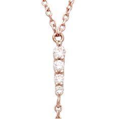 Details 14k yellow or rose gold, 0.11ctw white diamonds, 20" chain length. Description The Pointe refers to an arrow's graceful taper with stones that elegantly graduate in size, envisioned here in yellow gold with dazzling white diamonds. The chain length and bail place the pavé pointe at the center of the wearer’s chest—the perfect place for everyday diamonds. Necklace on model pictured for illustrative purposes. She wears the black diamond Pointe Y Necklace set in 14k yellow gold. 14k Rose Gold Diamond Necklace With Adjustable Chain, Rose Gold Diamond Necklace With Delicate 14k Gold Chain, 14k Rose Gold Diamond Necklace With Delicate Chain, Timeless Rose Gold Diamond Necklace With Rose Cut, Dainty Rose Gold Diamond Necklace With Adjustable Chain, Dainty Rose Gold Diamond Necklace With Rose Cut, Rose Gold 14k Diamond Necklace With Single Cut Diamonds, Delicate Rose Gold Diamond Necklace With Single Cut Diamonds, Dainty Rose Gold Diamond Necklace With Accents