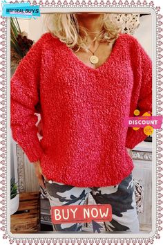 Womenv-neck Longsleeve Loose Pullover Knit Tops V-neck Winter Sweater, V-neck Soft Knit Sweater For Winter, V-neck Knit Sweater For Winter, Fall V-neck Knit Sweater, Trendy V-neck Knit Top For Fall, Winter V-neck Knit Sweater, Trendy V-neck Knit Sweater, Soft Knit V-neck Sweater For Winter, V-neck Knit Sweater In Solid Color