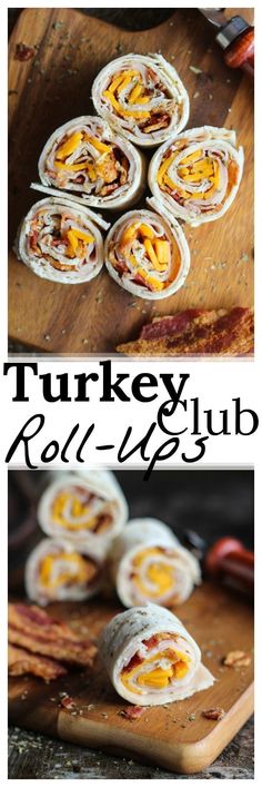 the turkey roll - ups are ready to be eaten