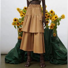 Nwt High-Waist Skirt With An Elastic Waistband. A-Line Hem With Ruffle Trims. Size: S Satin Pleated Skirt, Suede Fringe Skirt, Maxi Sequin Skirt, Cut Out Bodysuit, Poplin Skirt, Ruched Midi Skirt, Vintage Maxi Skirt, Sequin Midi Skirt, White Pleated Skirt