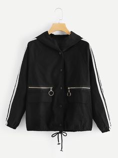 Celana Jogger Wanita, Jackets Style, Drawstring Jacket, Stylish Hoodies, Striped Fabrics, Jackets Online, Casual Jacket, Hoodie Jacket