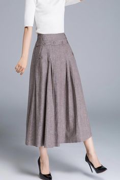 Custom Skirt, Long Linen Skirt, Ladies Skirts, Maxi Pants, Clothing Studio, Elastic Skirt, Tailored Clothes, Studio Photos, Grey Skirt