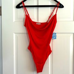 Beautiful Bodysuit. Can Dress Up Or Down. With A Draped Neckline. Red Seamless Bodysuit For Summer, Seamless Red Bodysuit For Summer, Fitted Red Seamless Bodysuit, Fitted Seamless Red Bodysuit, Red Lined Bodysuit For Spring, Red Sleeveless Lined Bodysuit, Red Stretch Bodysuit For Loungewear, Red Fitted Flirty Bodysuit, Red Bodysuit For Summer Night Out