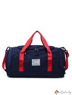 BirdinBag - Multi-functional Sport Duffel Bag with Wet/Dry Separated Compartment for Travel, Gym, and Fitness Multifunctional Red Bag With Zipper Closure, Multifunctional Red Bags For Outdoor Activities, Navy Large Capacity Shoulder Bag For School, Multifunctional Red Rectangular Bag, Functional Navy Rectangular Bag, Functional Navy Rectangular Bags, Navy Rectangular Functional Bag, Large Capacity Satchel Bag For Outdoor Activities, Portable Functional Duffle Bag For Daily Use