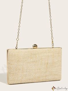 BirdinBag - Chic Clutch Bag featuring Stylish Metal Chain Gold Box Bag With Chain Strap For Travel, Beige Rectangular Box Bag With Chain Strap, Beige Evening Bag With Chain Strap, Rectangular Travel Bags With Gold Chain, Rectangular Travel Bag With Gold Chain, Rectangular Bags With Gold Chain For Daily Use, Elegant Rectangular Bag With Gold Chain, Elegant Rectangular Bags With Gold Chain, Beige Rectangular Evening Bag With Chain Strap