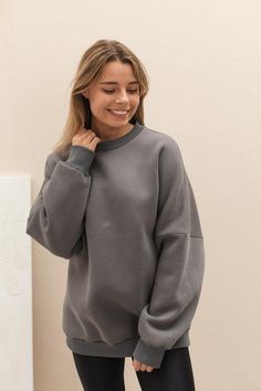 Graphite Basic Plain Fleece Sweatshirt With Crew Neck Casual | Etsy Gray Long Sleeve Sweatshirt With Ribbed Cuffs, Gray Long Sleeve Plain Sweatshirt, Oversized Crew Neck Sweater With Soft Texture, Gray Oversized Long Sleeve Sweats, Oversized Gray Long Sleeve Sweats, Comfy Gray Crew Neck Sweater, Everyday Solid Color Long Sleeve Sweater, Everyday Long Sleeve Solid Color Sweater, Oversized Plain Hoodie With Crew Neck