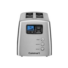 the cuisinart digital toaster is silver and has buttons on each side