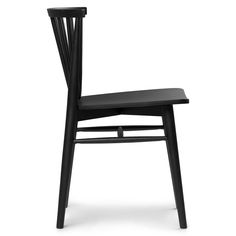 a black wooden chair on a white background with the seat upholstered to the back