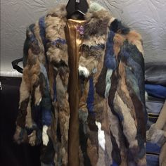 Blue, Brown, Ivory & Grey Calf Length Fur Coat With Hook & Eye Closure & Collar Colorful Fur Coat, Hook Eye, Blue Brown, Multi Colored, Fur Coat, Color Blue, Jackets For Women, Jackets & Coats, Womens Sizes