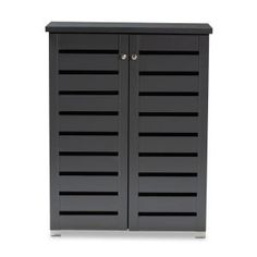 a tall black cabinet with two doors