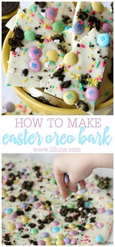 how to make an easter oreo bark with white icing and sprinkles