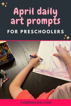 30 April art prompts for preschool kids - Cobberson   Co. March Art, Outdoor Activities For Toddlers, Indoor Activities For Toddlers, April Art, Homeschool Crafts, Rainy Day Fun, Drawing Prompts, Activities For Girls, Activities For Boys