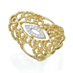 artisan design 14k solid yellow gold Filigree design Full finger ring with 14 sparkling 1.30mm diamonds total carat weight of 0.14 ct approx total gold weight 5.00 grams Great value ! Yellow Gold Diamond Filigree Ring For Gift, Diamond Filigree Ring In Yellow Gold As Gift, Yellow Gold Diamond Filigree Ring For Promise, Gold Filigree Ring With Diamond Accents As Gift, Gold Filigree Ring With Diamond Accents In 14k Gold, Gold Filigree Ring With Diamond Accents For Promise, Gold Diamond Filigree Ring, Gold Diamond Filigree Ring With Prong Setting, 14k Yellow Gold Filigree Ring With Diamond Accents