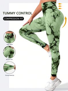 Green  Collar  Fabric Tie Dye Regular Embellished High Stretch  Women Activewear Collared Greens, Legging Sport, Women Sports, Sports Leggings, Active Wear For Women, Fashion Online Shop, Sports Women, Yoga Pants, Women's Leggings