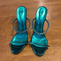 Giuseppe Zanotti 4in Heeled Sandals With Emerald Gems On Double Straps. Size 39 Eu, Never Worn. Giuseppe Zanotti Heels, Emerald Gem, Zanotti Shoes, Giuseppe Zanotti Shoes, Heeled Sandals, Heel Sandals, Giuseppe Zanotti, Shoes Women Heels, Sandals Heels