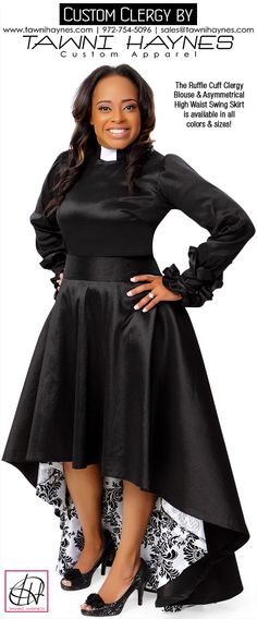 Feminine Clergy by Tawni Haynes! Order @ http://shop.tawnihaynes.com/product-p/ruffle-cuff-clergy-blouse.htm or call 972-754-5096. Available in all colors & sizes. Group orders welcome! Elegant Evening Blouse With Ruffle Sleeves, Elegant Ruffle Sleeve Evening Blouse, Elegant Black Pleated Blouse, Silk Party Blouse With Pleated Sleeves, Silk Blouse With Pleated Sleeves For Party, Elegant Black Blouse With Ruffle Hem, Fitted Blouse With Ruffle Hem For Party, Evening Satin Blouse With Ruffles, Fitted Ruffle Hem Blouse For Party