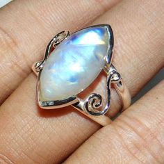 Blue Fire Rainbow Moonstone Ring, Natural Moonstone Ring, Gemstone Ring, Unique Ring,  Sterling Silver Ring, Birthday Gift Ring, Women Rings Gemstone - Blue Fire Rainbow Moonstone  Metal - 925 Sterling Silver Weight- 6.5 gm Approx Stone Size- 10x20mm This item is made to order.  We will make the item in 3 to 5 business days after confirmation of order and will be shipped directly from India.  The pictured gemstone will not be sent, we will pick similar  gemstone to make your order. Gemstones are