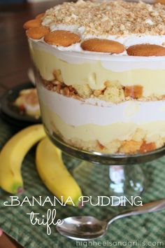 a close up of a cake on a plate with bananas