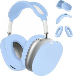 a pair of blue headphones with ear cushions