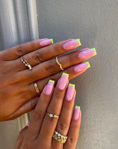 Bright Summer Acrylic Nails Square, Neon Yellow Acrylic Nails, Summer Nails Neon, Summer Nails 2023, Neon Acrylic Nails, French Tip Nail Designs, Summery Nails, French Tip Acrylic Nails