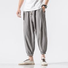 Men's Linen Pants Trousers Summer Pants Beach Pants Jogger Pants Drawstring Elastic Waist Plain Breathable Soft Casual Daily Holiday Linen / Cotton Blend Fashion Streetwear Black Red Micro-elastic Baggy Solid Color Sweatpants For Summer, Summer Baggy Drawstring Harem Pants, Summer Leisure Parachute Pants With Pockets, Summer Parachute Pants With Pockets For Leisure, Summer Straight Parachute Pants With Drawstring, Baggy Ankle-length Sweatpants For Summer, Summer Parachute Straight Pants With Drawstring, Solid Color Drawstring Harem Pants For Summer, Solid Ankle-length Drawstring Harem Pants