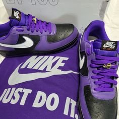 This Is An Awsome Pair Of Nike's With Matching. Purple Sneakers With Rubber Sole For Streetwear, Low-top Purple Sneakers With Contrast Sole, Purple Low-top Sneakers With Contrast Sole, Lavender Low-top Sneakers For Streetwear, Purple Streetwear Sneakers With Contrast Sole, Purple Sports Sneakers With Contrast Sole, Purple Sneakers With Contrast Sole For Sports, Sporty Custom Purple Sneakers With Contrast Sole, Purple Leather Sporty Sneakers