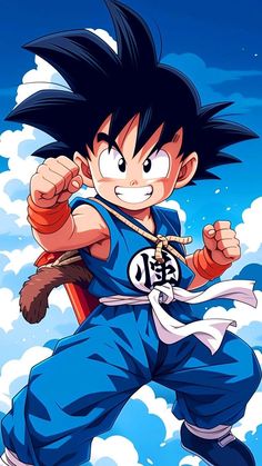 the dragon ball character is flying through the air with his fist out and one hand on his hip