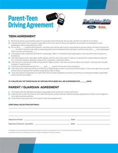 the parent - teen driving agreement is shown