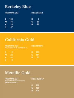 the colors of california gold, metallic gold and blue are shown in this color scheme