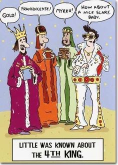 three men dressed as king and queen talking to each other with speech bubbles above them