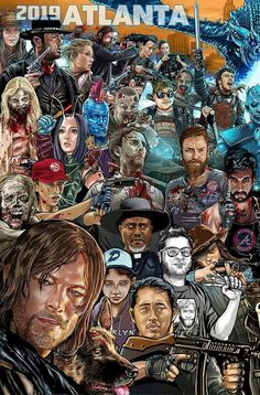 a collage of the walking dead characters in various poses and sizes, all with their names on them