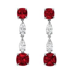 For Sale on 1stDibs - Exceptional GIA certified, natural, unheated Ruby and diamond earrings in platinum. The rare and exclusive matching Ruby set, weighs a total of 4.35 carats; Cushion Cut Diamond Earrings, Ruby And Diamond Earrings, Ruby Diamond Necklace, Star Ruby Ring, Diamond Chandelier Earrings, Ruby Set, Vintage Drop Earrings, Marquise Shape Diamond, Platinum Earrings