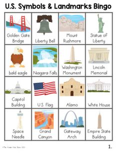 the us symbols and landmarks bingo game