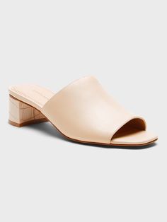 Mid-Heel Leather Mule | Banana Republic Leather Slip-on Slides With Padded Heel, Classic Open Toe Mules, Modern Slip-on Slides With Padded Heel, Modern Slides With Padded Heel, Leather Slides With Padded Open Heel, Classic Open Toe Slides With Textured Sole, Formal Slides With Leather Footbed, Formal Leather Footbed Slides, Formal Leather Slides