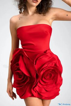 Three-Dimensional Flower Mini Dress by Spinelli Big Flower Dress, Stunning Dresses Short, 3d Flower Dress, Flower Mini Dress, Red Flower Dress, Short Red Dress, Red Rose Dress, Short Cocktail Dresses, Dinner Dress Classy