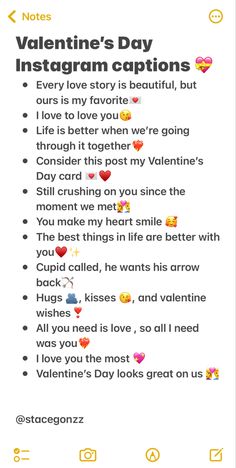 an instagram page with the text valentine's day instagram captions on it