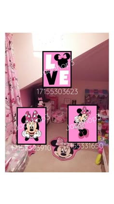 minnie mouse wall decals in pink, black and white with the word love on it