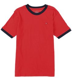 From Tommy Hilfiger&#x2C; this shirt features:contrast neckline and cuffscrew neckshort sleevesembroidered logosolid bodycottonmachine wash; tumble dryImported. 3 Boys, Heritage Fashion, Ringer Tee, Dillard's, Big Boys, Lifestyle Brands, Boy's Clothing, Cool Style, Latest Trends