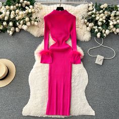 Winter Pink Ribbed Sweater Dress, Pink Ribbed Sweater Dress For Winter, Elegant Pink Sweater Dress For Party, Trendy Winter Party Sweater Dress, Trendy Winter Sweater Dress For Party, Chic Winter Party Sweater Dress, Chic Fitted Sweater Dress For Winter, Fitted Chic Sweater Dress For Winter, Chic Pink Sweater Dress For Winter