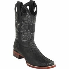 Wild West Boots Boots 6 Men's Wild West Python Skin Rodeo Toe Boot 2818G5705 Mexican Boots, Western Style Black Knee-high Boots With Reinforced Heel, Black Western Boots With Crocodile Pattern, Luxury Western Knee-high Boots With Snip Toe, Luxury Western Snip Toe Knee-high Boots, Black Western Knee-high Boots Medium Width, Python Skin, Embroidered Leather, Heel Caps