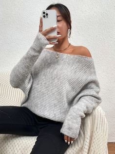 Off The Shoulder Jumper, Batwing Sleeve Sweater, Jumper Outfit, Women Sweaters, Drop Shoulder Sweaters, Off Shoulder Sweater, Ribbed Knit Sweater, Pattern Sweater