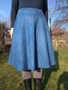 "Vintage 80's jeans blue denim skirt yoke waist. Cotton denim midi skirt. Measurements: Waist 29\" 74 cm Length 25\" 64 cm" Retro High-waist Denim Skirt, Vintage High Waist Light Wash Denim Skirt, Vintage Denim Skirt In Denim Blue, Vintage High-waist Light Wash Denim Skirt, Vintage Light Wash Denim Skirt For Spring, Retro High Waist Medium Wash Skirt, Vintage High Waist Denim Blue Skirt, Vintage High-waisted Denim Blue Skirt, Vintage Blue Denim Skirt