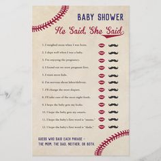 a baby shower game with baseballs and moustaches on the back side