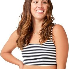 Carve Designs Amelia Bikini Top Women's Navy Stripe Xl Bra Friendly Sleeveless Tops For Sunbathing, Sleeveless Bra Friendly Tops For Sunbathing, Sleeveless Bra-friendly Tops For Sunbathing, Striped Tops For Beach Season, Casual Bra Friendly Tankini, Summer Striped Crop Top For Beach, Triangle Beach Tank Top, Bra Friendly Triangle Top Tank For Beach, Casual Bra-friendly Tops For Sunbathing