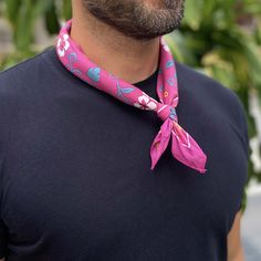 Fuchsia dreams and desert flowers collide. Inspired by the traditional cowboy scarf, this bandana easily ties into a Western knot, or pairs great with our Bison Leather Woggle. Details: Material: 100% silky pima cotton Size: 21.5" x 21.5" Provenance: printed and assembled in North Carolina. Made in the USA 🇺🇸 Design: inspired by traditional Western paisley bandanas and Hawaiian cowboy prints Care: Machine wash cold, air dry Hawaiian Cowboy, Cowboy Scarf, Western Paisley, Men Scarf, Southern Gentleman, Bison Leather, Usa Design, Desert Flowers, Celebrity Houses