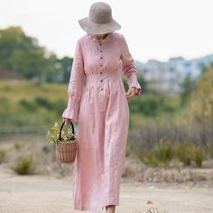 Pink tunic dress,long kaftan linen dress,long sleeve dress,linen shirt dress,ruffle dress,elegant dr Spring Long Sleeve Dress With Buttons, Elegant Long Sleeve Long Dress For Summer, Elegant Linen Beach Dress With Ruffles, Elegant Linen Dress With Ruffles For Beach, Elegant Beach Linen Dress With Ruffles, Elegant Ruffled Linen Dress For Beach, Modest Long Midi Summer Dress, Casual Linen Maxi Dress With Ruffles, Casual Linen Maxi Dress For Fall