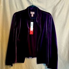 Lustrous Velvet Long Sleeve Jacket. No Pockets And Open Front. This Piece Will Work With Jeans Or Over A Nice Dress Or Skirt To Add A Pop Of Purple To Your Wardrobe. Purple Velvet Jacket, Velvet Jackets Women, Velvet Jackets, Long Sleeve Jacket, Kitenge, Velvet Jacket, Purple Velvet, Sleeve Jacket, Long Sleeves Jacket