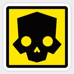 a black and yellow sign with a skull in the center, on a white background